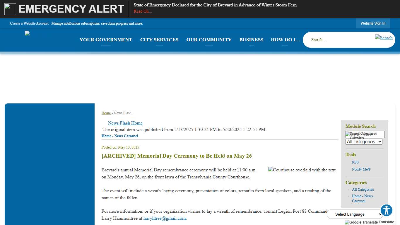 News Flash • Brevard, NC • CivicEngage